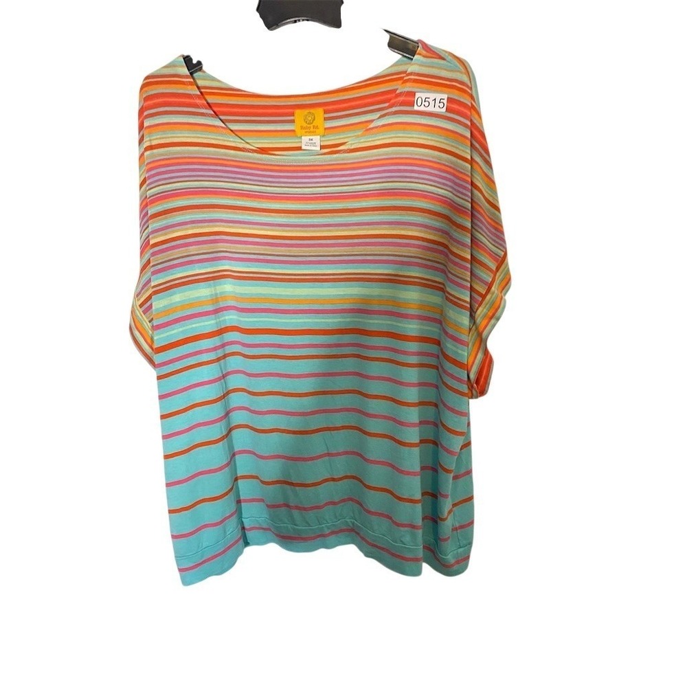 Ruby Rd. Tunic Top Womens 3XL Multicolor Striped Dolman Short Sleeve